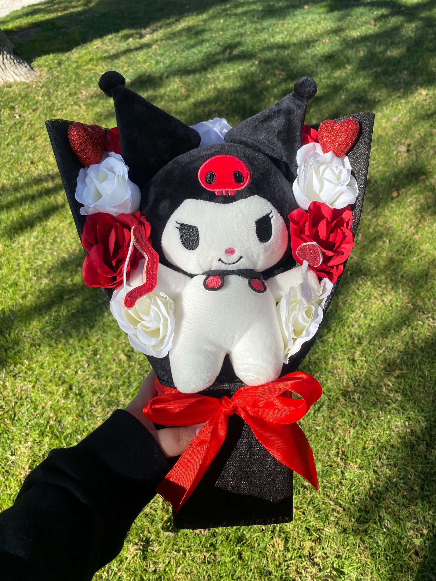black and red big artificial plush bouquet