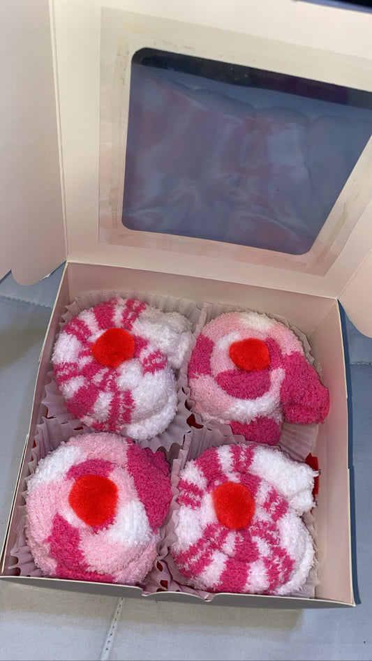 fuzzy sock “cupcakes” pink box